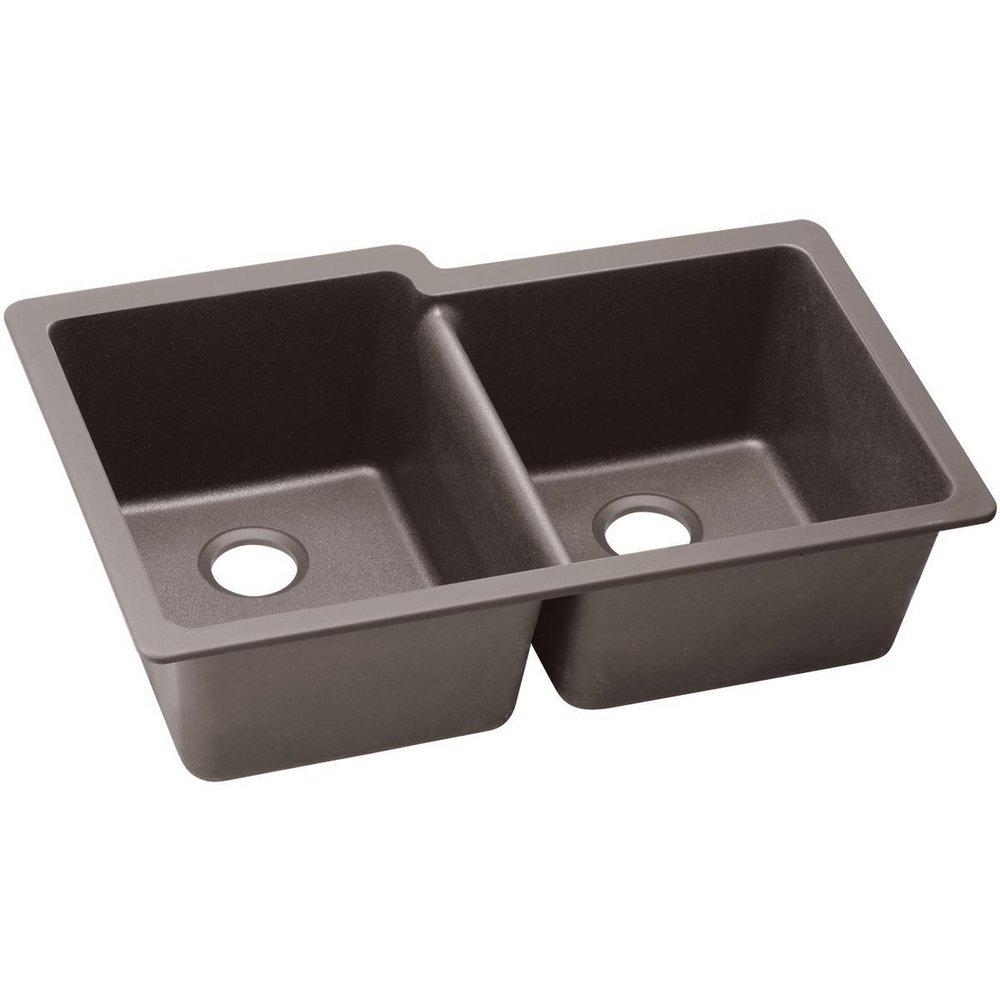 Elkay Greige 33 x 20-1/2 in. No Hole Composite Double Bowl Undermount Kitchen Sink 
