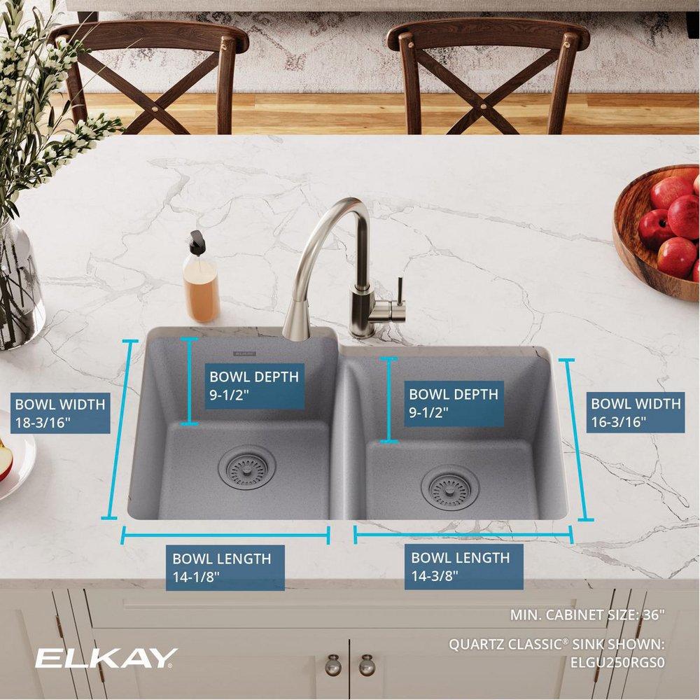Elkay Greystone 33 x 20-1/2 in. No Hole Composite Double Bowl Undermount Kitchen Sink 