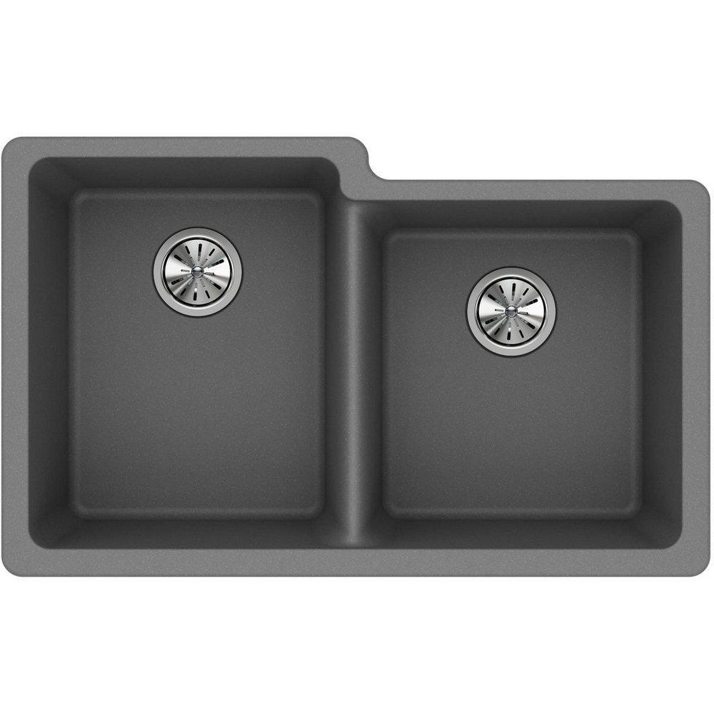 Elkay Greystone 33 x 20-1/2 in. No Hole Composite Double Bowl Undermount Kitchen Sink 