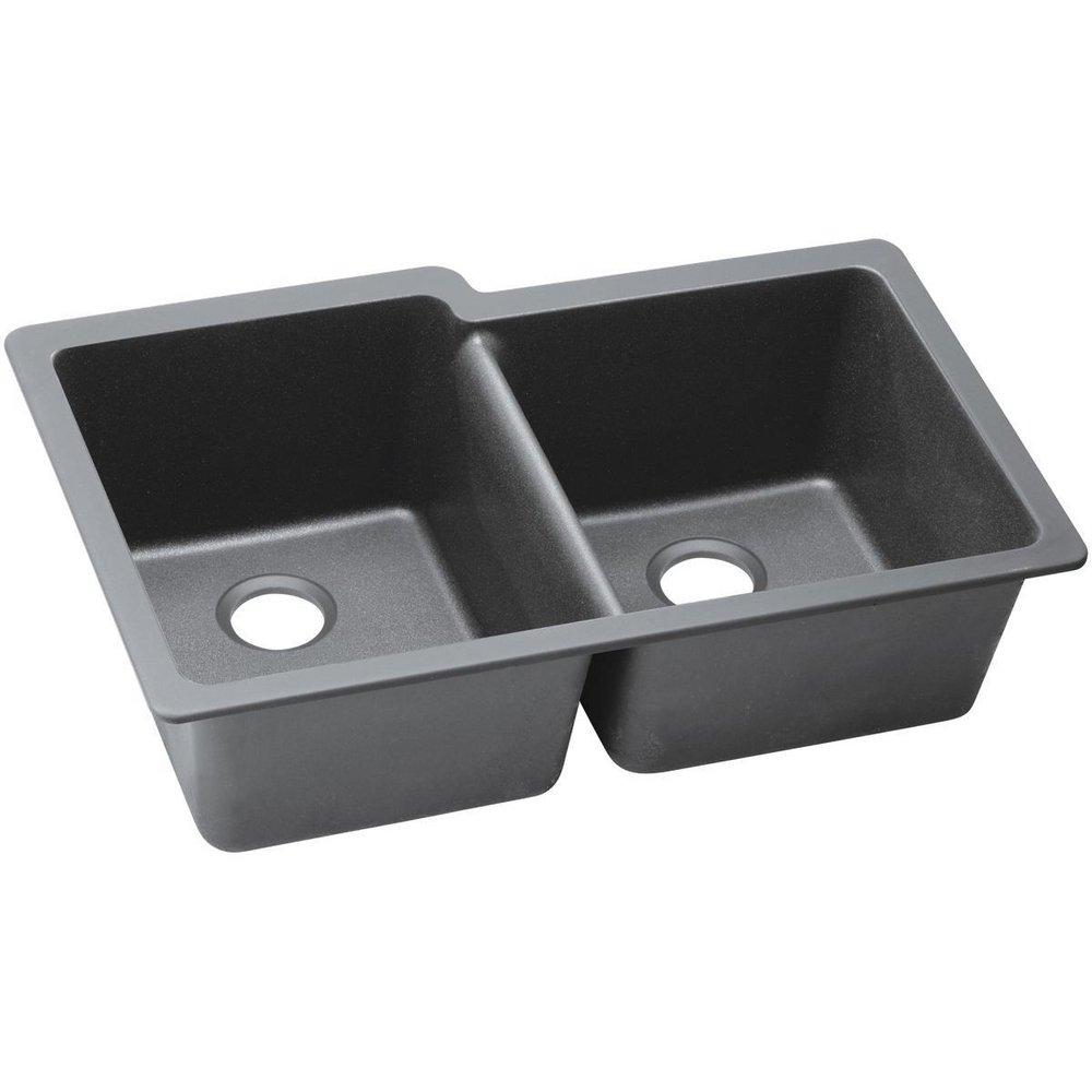 Elkay Greystone 33 x 20-1/2 in. No Hole Composite Double Bowl Undermount Kitchen Sink 