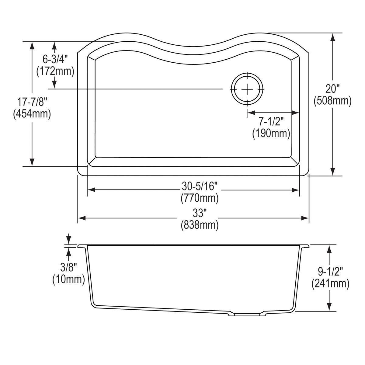 Elkay Greige 33 x 20 in. No Hole Composite Single Bowl Undermount Kitchen Sink 