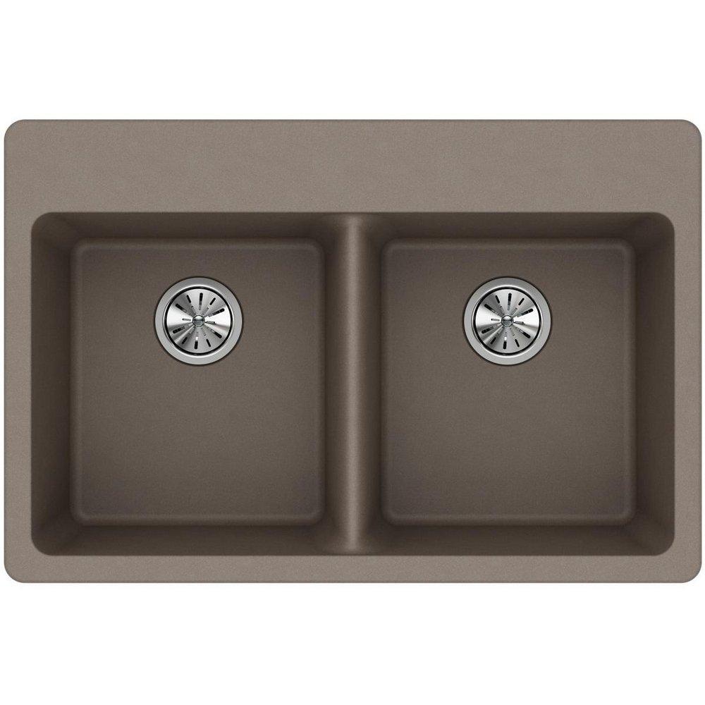 Elkay Greige 33 x 22 in. No Hole Composite Double Bowl Drop-in Kitchen Sink 