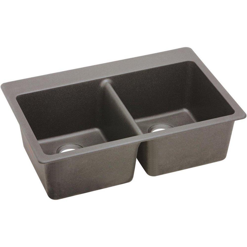 Elkay Greige 33 x 22 in. No Hole Composite Double Bowl Drop-in Kitchen Sink 