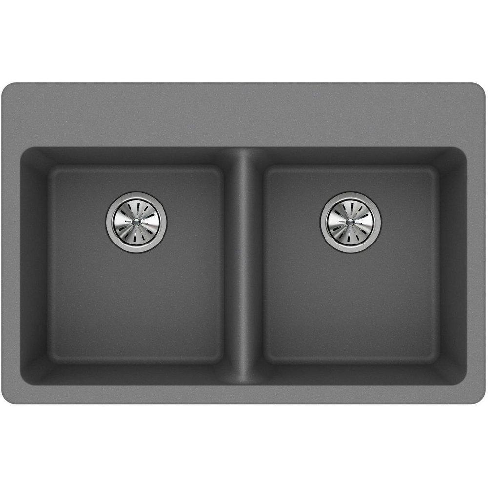 Elkay Greystone 33 x 22 in. No Hole Composite Double Bowl Drop-in Kitchen Sink 