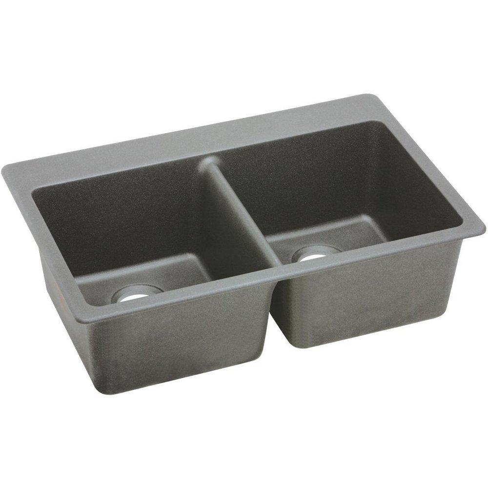 Elkay Greystone 33 x 22 in. No Hole Composite Double Bowl Drop-in Kitchen Sink 