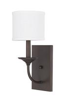 60W 1-Light Candelabra E-12 Incandescent Wall Sconce with White Shade in Burnished Bronze