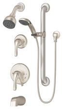 2 gpm Wall Mount Tub and Shower System with Double Lever Handle, Non-Diverter and Tub Spout and Handshower in Satin Nickel