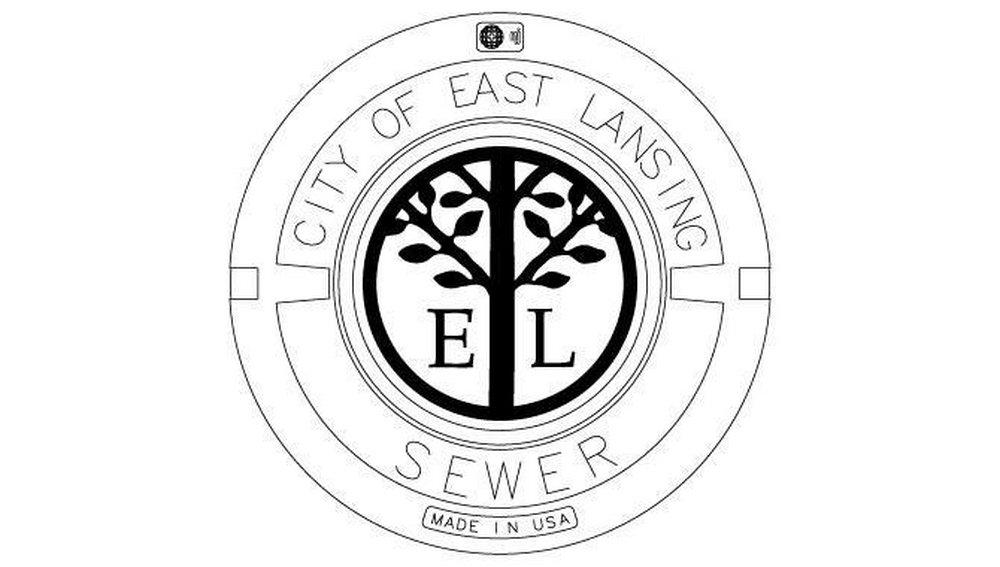 EJ Asphalt Black City of East Lansing Tall Hinged Manhole Cover 