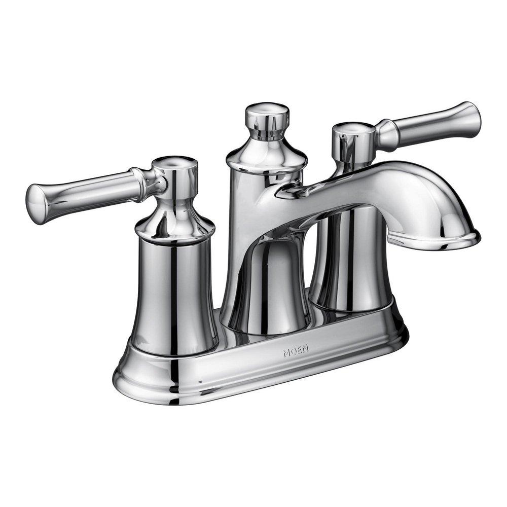 Moen Chrome Two Handle Centerset Bathroom Sink Faucet with Pop-Up Drain Assembly 