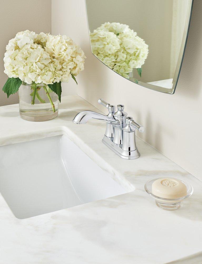 Moen Chrome Two Handle Centerset Bathroom Sink Faucet with Pop-Up Drain Assembly 