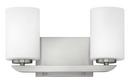 Hinkley Brushed Nickel 14 x 7-4/5 in. 100W 2-Light Medium E-26 Incandescent Vanity Fixture with Etched Opal Glass 