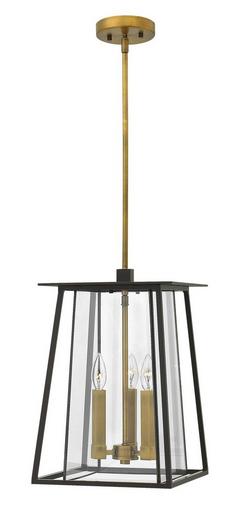 60W 3-Light Candelabra E-12 Incandescent Outdoor Pendant in Buckeye Bronze with Heritage Brass
