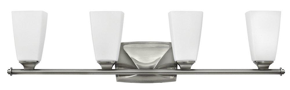 Hinkley Brushed Nickel 32 x 8 in. 100W 4-Light Medium E-26 Incandescent Vanity Fixture with Etched Opal Glass 
