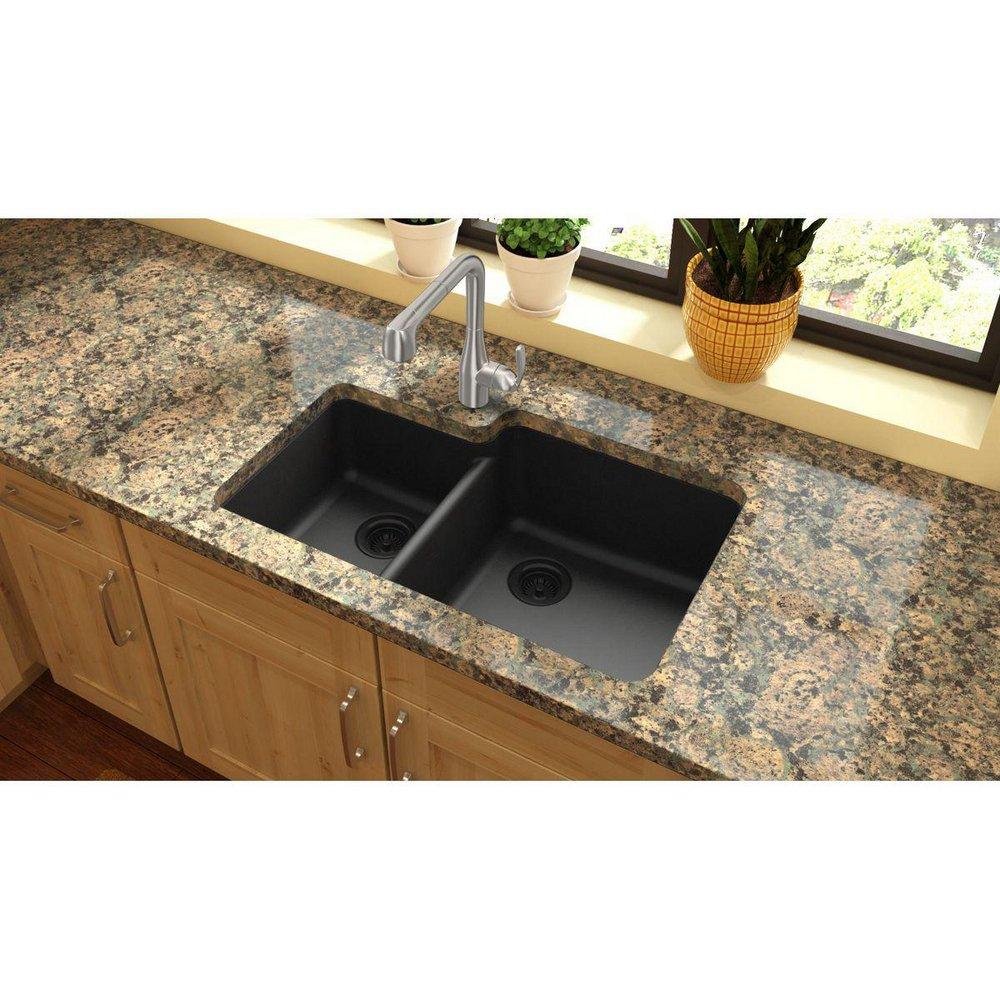 Elkay Black 33 x 20-11/16 in. No Hole Composite Double Bowl Undermount Kitchen Sink 