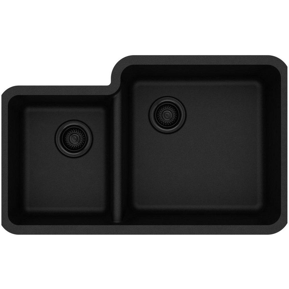 Elkay Black 33 x 20-11/16 in. No Hole Composite Double Bowl Undermount Kitchen Sink 