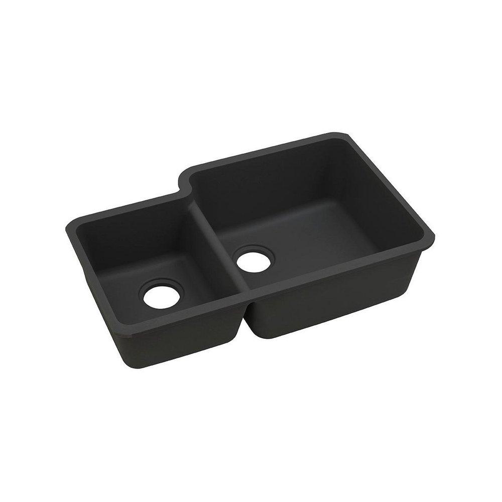 Elkay Black 33 x 20-11/16 in. No Hole Composite Double Bowl Undermount Kitchen Sink 