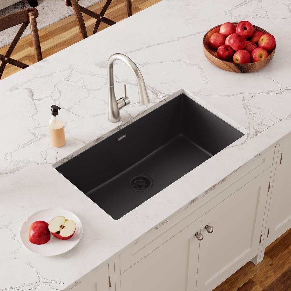 Elkay Black 33 x 18-7/16 in. No Hole Composite Single Bowl Undermount Kitchen Sink 
