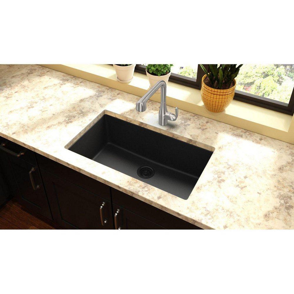Elkay Black 33 x 18-7/16 in. No Hole Composite Single Bowl Undermount Kitchen Sink 