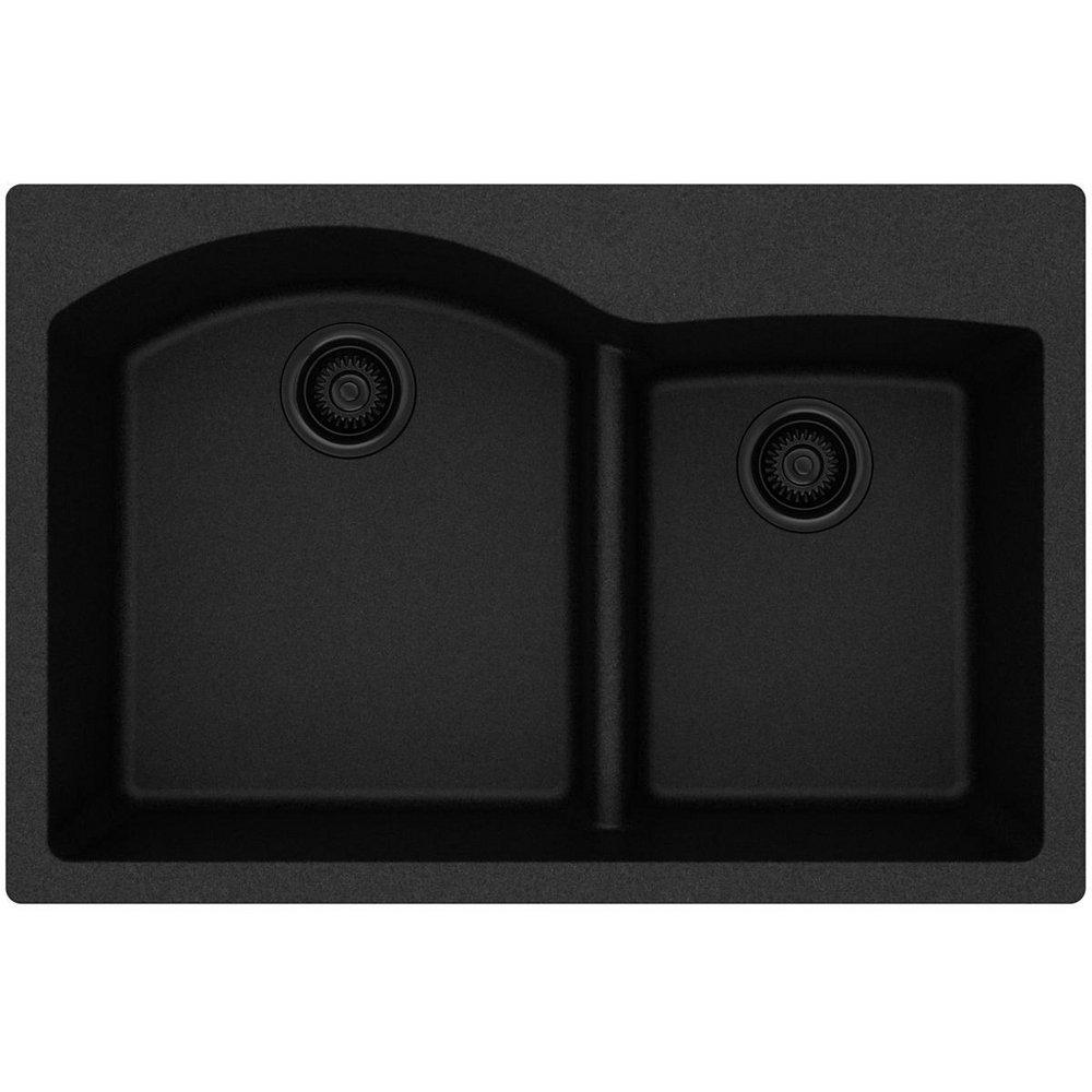Elkay Black 33 x 22 in. No Hole Composite Double Bowl Drop-in Kitchen Sink 