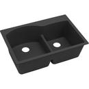 33 x 22 in. No Hole Composite Double Bowl Drop-in Kitchen Sink in Black