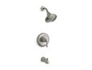 KOHLER Vibrant® Brushed Nickel 2 gpm Bath and Shower Valve Trim with Single Lever Handle, Slip-Fit Spout and Showerhead