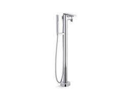 Single Handle Floor Mount Tub Filler with Hand Shower in Polished Chrome