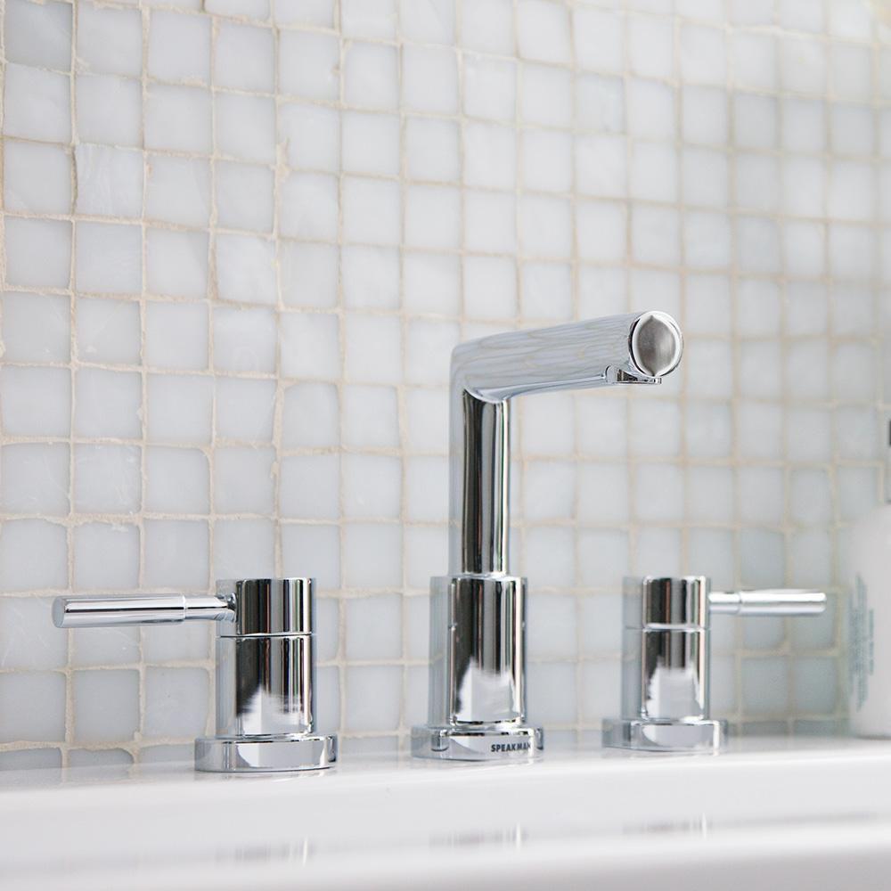 Speakman Polished Chrome Widespread Bathroom Sink Faucet with Double Lever Handle 