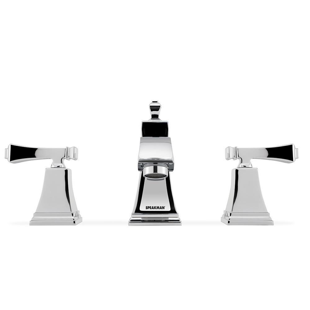 Speakman Polished Chrome Widespread Bathroom Sink Faucet with Double Sculpted Handle 