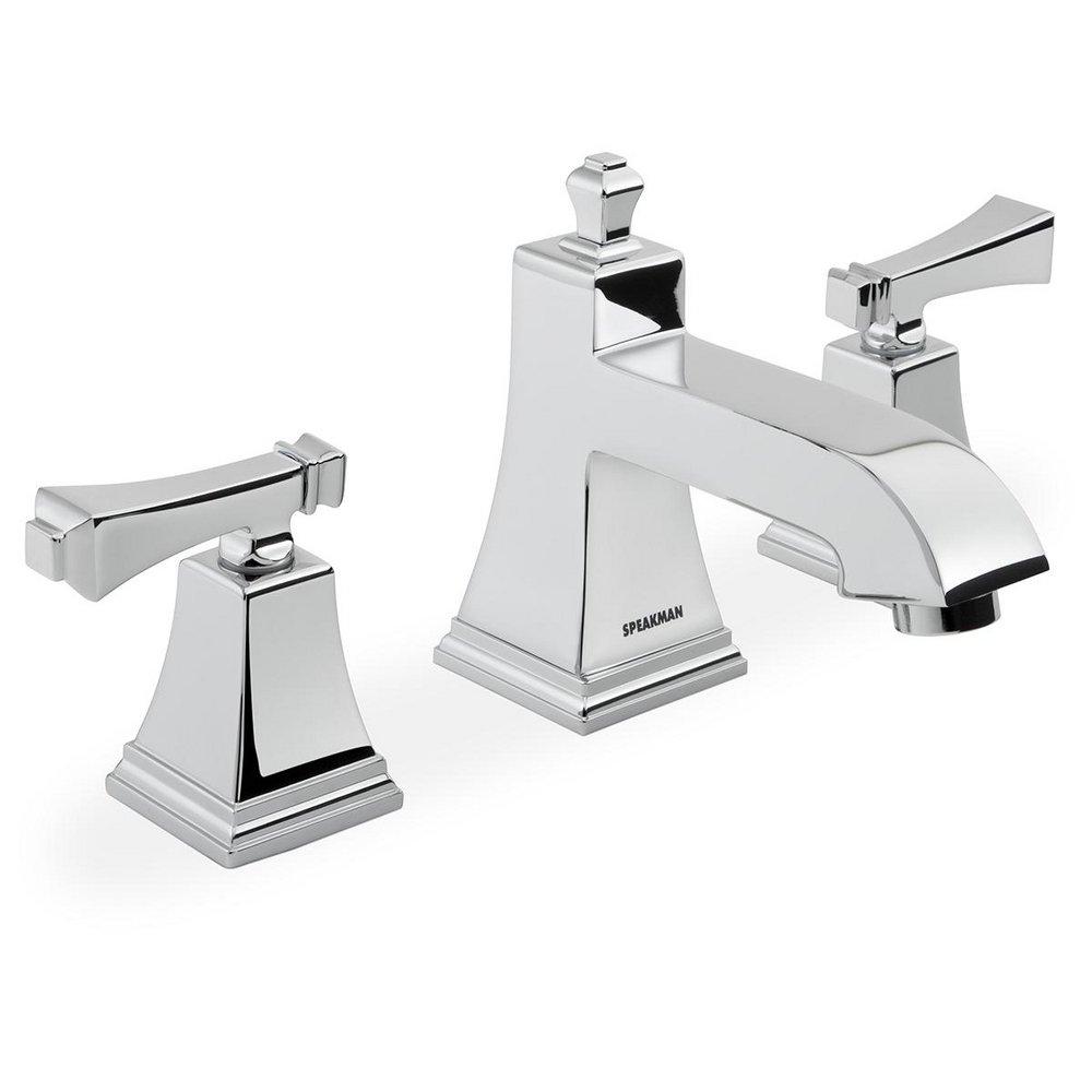 Speakman Polished Chrome Widespread Bathroom Sink Faucet with Double Sculpted Handle 