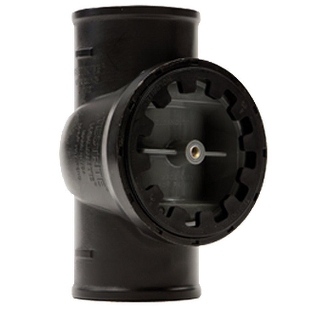 HoldRite&trade; Black No-Hub Straight and DWV PVC Tee with Spanner Ring and Plug 