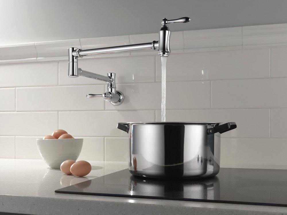 Delta Faucet Polished Nickel Two Handle Lever Pot Filler 