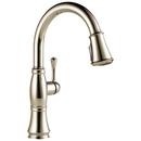 Delta Faucet Brilliance&reg; Polished Nickel Single Handle Pull Down Kitchen Faucet with Three-Function Spray, Magnetic Docking and ShieldSpray Technology 