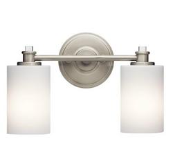 30W 2-Light Bath Light with Satin Etched Cased Opal Glass in Brushed Nickel