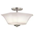 2-Light Semi Flushmount Ceiling Fixture with Satin Etched with White Inside Glass in Brushed Nickel