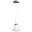 1-Light Mini Pendant with Satin Etched with White Inside Glass in Brushed Nickel