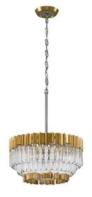 20 in. 300W 5-Light Candelabra E-12 Pendant Light in Gold Leaf with Polished Stainless