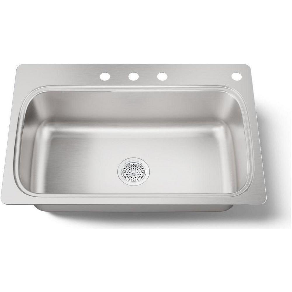KOHLER Stainless Steel 33 x 22 in. Single Bowl Drop-in Kitchen Sink in Stainless Steel 