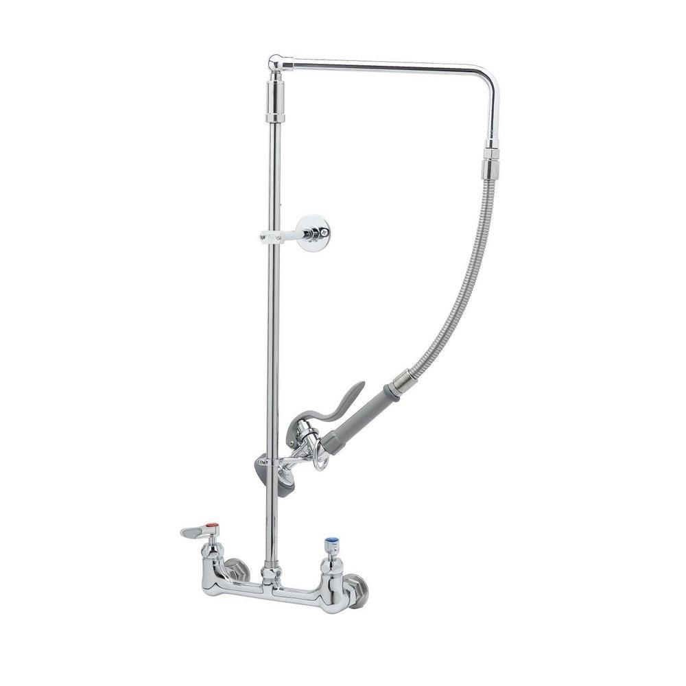 T&S Brass Polished Chrome 1.15 gpm 2 Hole Wall Mount Pre Rinse Unit Institutional Sink Faucet with Single Lever Handle 