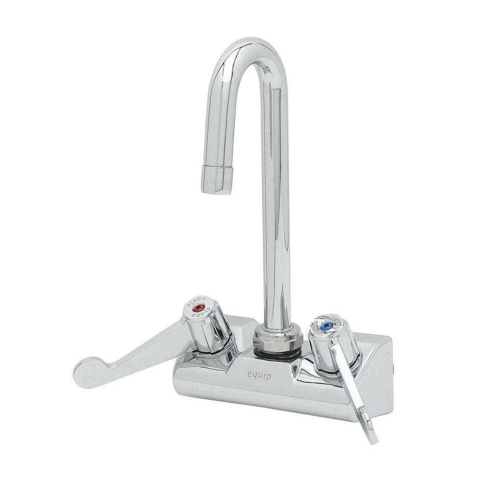 T&S Brass Polished Chrome Plated 2-Hole Wall Mount Faucet with Double Wrist-Action Lever Handle and 2.2 gpm Aerator 