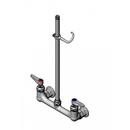 T&S Brass Polished Chrome 18 gpm 2 Hole Wall Mount Pre-rinse Base Mixing Faucet with Double Lever Handle and Riser Finger Hook 