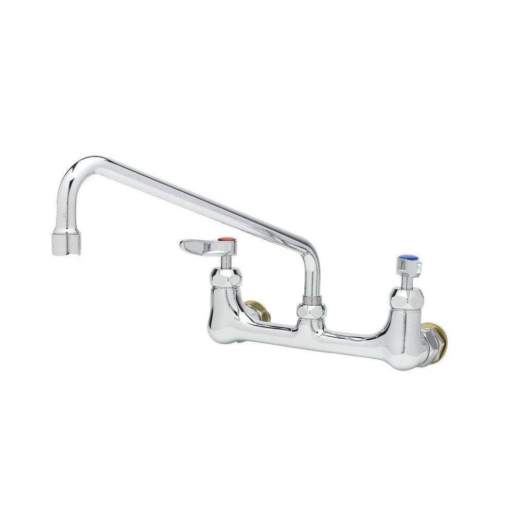 T&S Brass Polished Chrome 14.58 gpm 2 Hole Wall Mount Institutional Sink Faucet with Double Lever Handle 