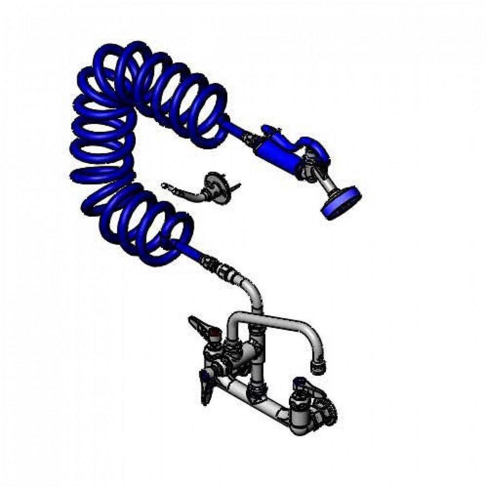 T&S Brass Chrome PET GROOMING FAUCET WALL 8 CENTERS ALUMINUM SPRAY VALVE COILED HOSE 8 ADD-ON FAUCET 