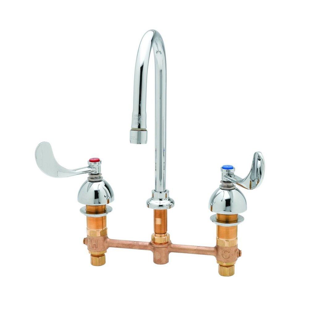 T&S Brass Chrome Plated Double Wristblade Handle Deck Mount Mixing Faucet 