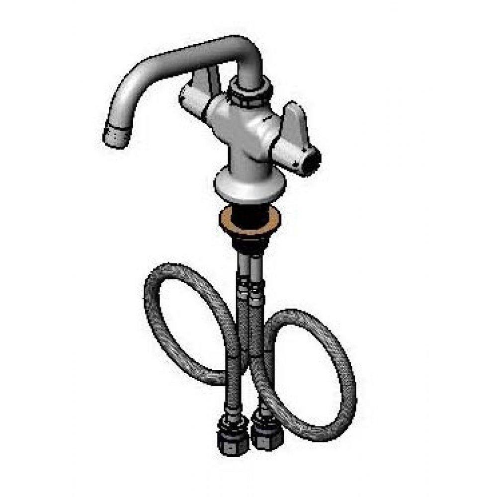 T&S Brass Chrome Lead Law Compliant FAUCET DECK MOUNT SINGLE HOLE BASE 18 FLEXIBLE INLETS 6 SWING NOZZLE 