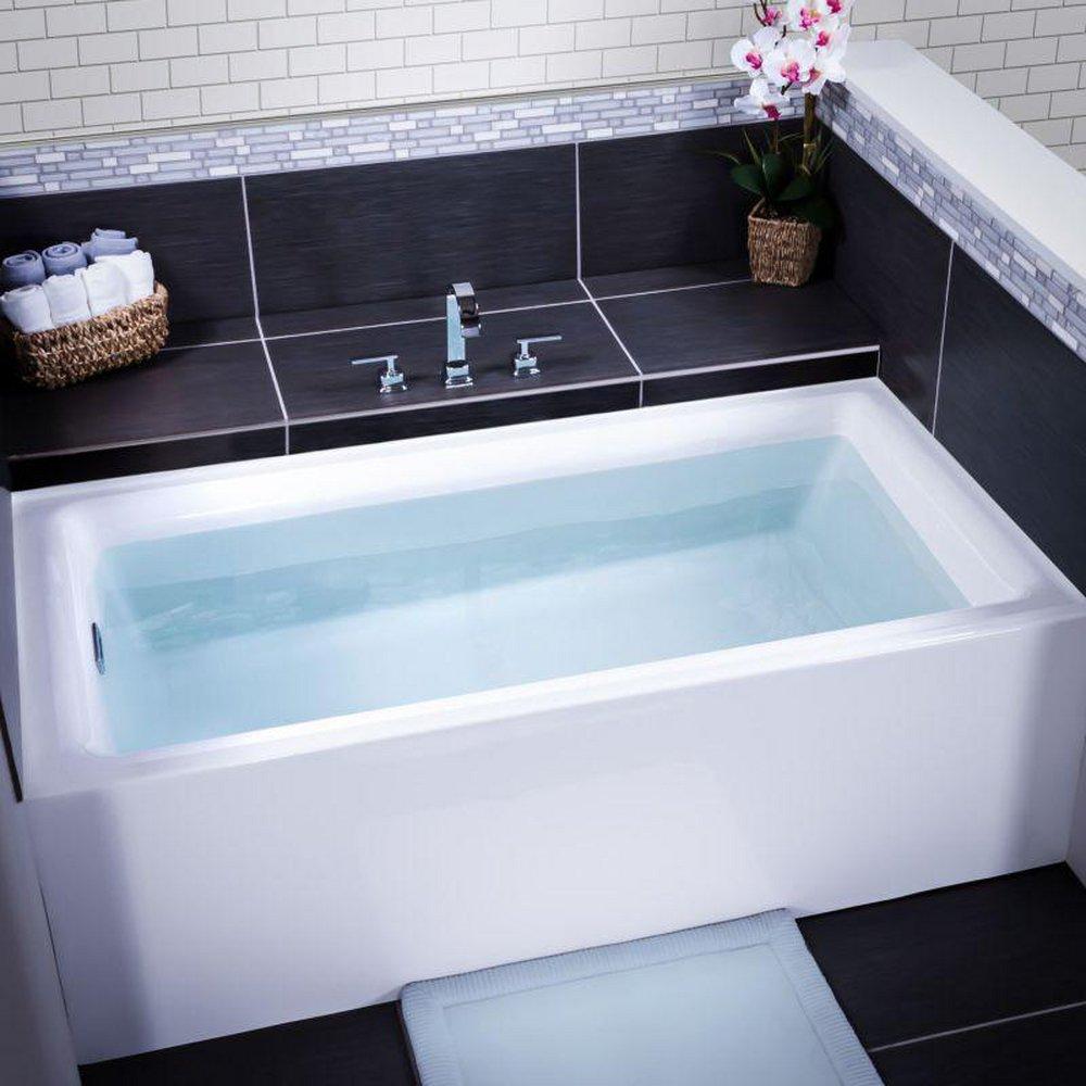 Miseno White 59-3/4 x 32-1/10 in. Cast Acrylic and Reinforced Fiberglass Rectangle Skirted 3-Wall Alcove Bathtub with Left Drain 