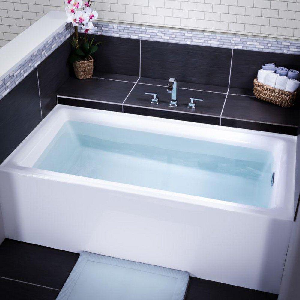 Miseno White 59-3/4 x 32-1/10 in. Cast Acrylic and Reinforced Fiberglass Rectangle Skirted 3-Wall Alcove Bathtub with Right Drain 