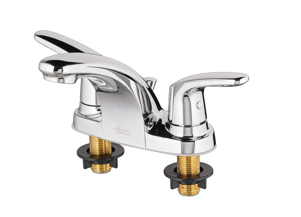 American Standard Polished Chrome Two Handle Centerset Bathroom Sink Faucet with Metal Drain Assembly 