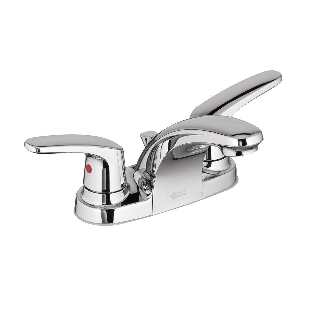 American Standard Polished Chrome Two Handle Centerset Bathroom Sink Faucet with Metal Drain Assembly 