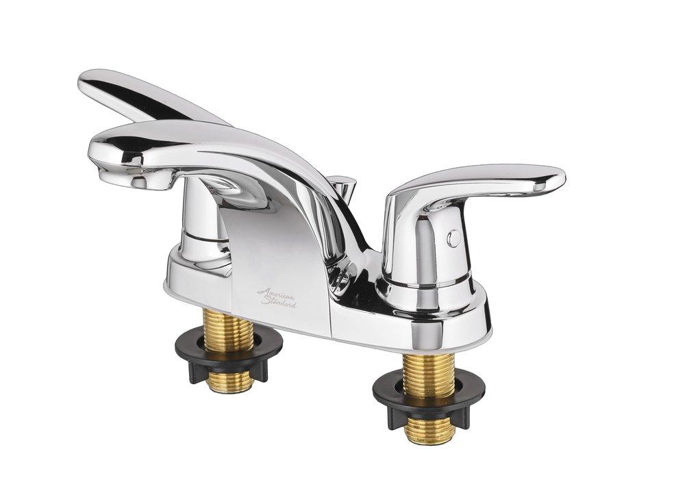 American Standard Polished Chrome Two Handle Centerset Bathroom Sink Faucet with Metal Drain Assembly 