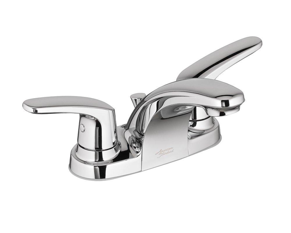 American Standard Polished Chrome Two Handle Centerset Bathroom Sink Faucet with Metal Drain Assembly 